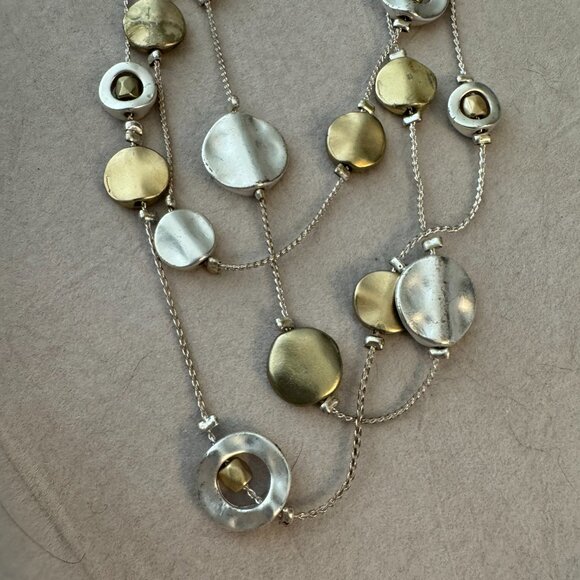 3 layer necklace with gold & silver disks- costume jewelry - Picture 3 of 4